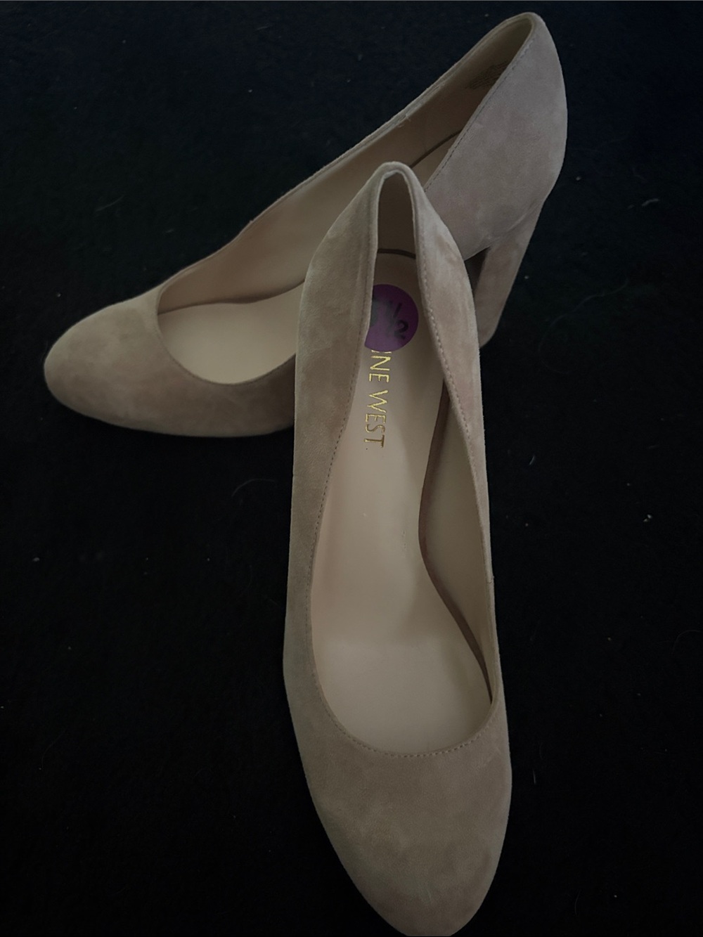 Nine West Taupe Suede Block Heel Pumps